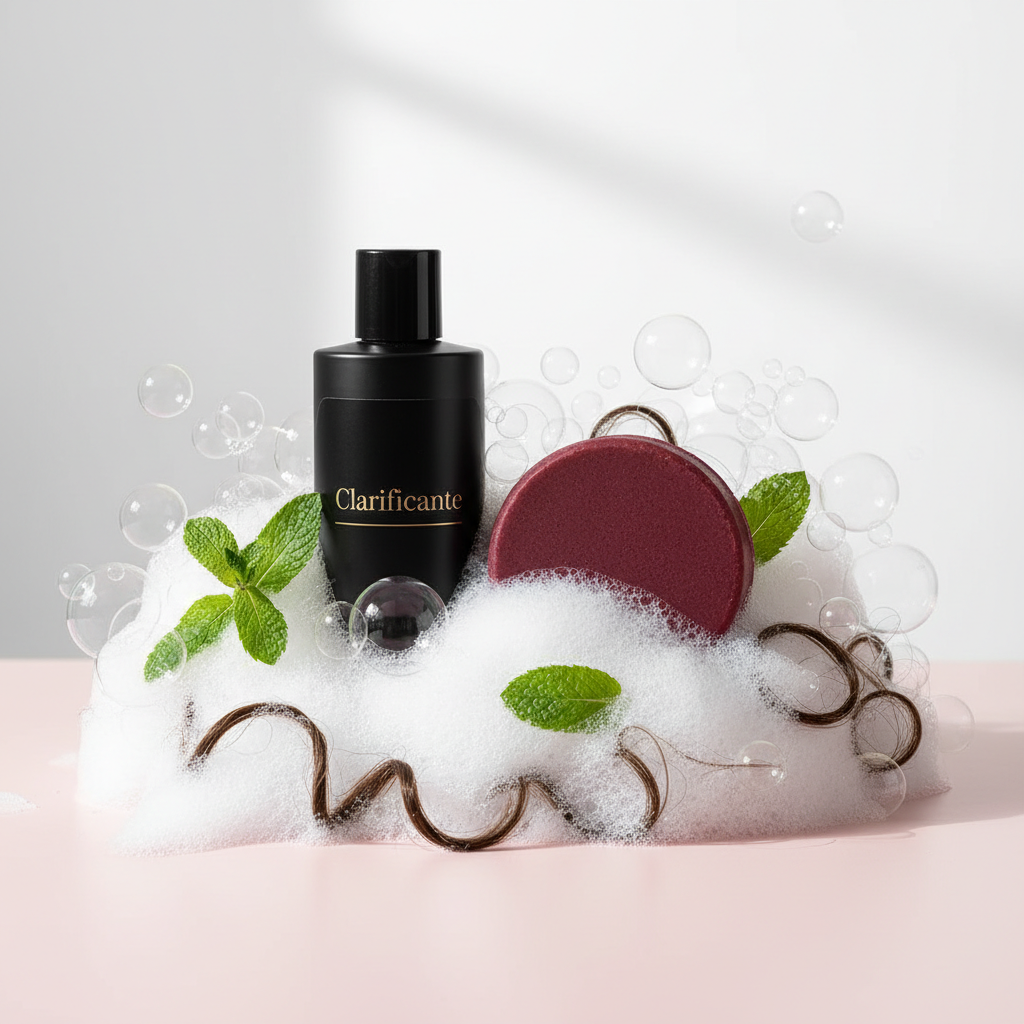 Champús Clarificantes formato cuadrado con fondo rosa