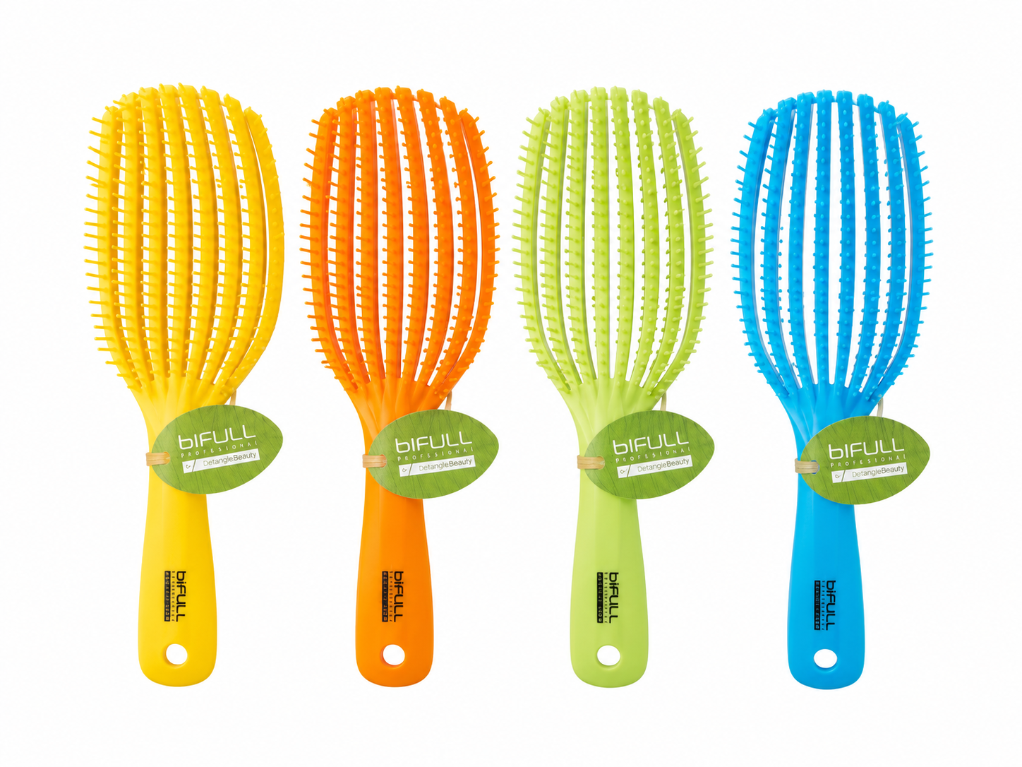Cepillo Detangling Brush For Curly Hair en colores amarillo, naranja, verde y azul